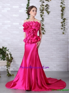 Brand New Strapless 2015 Formal Prom Dress with Bowknot and Chapel Train