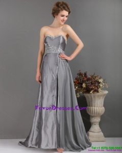 Brush Train Sliver Formal Prom Dresses with Appliques and High Slip