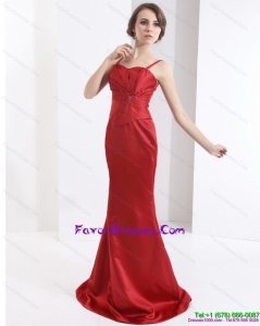 Exclusive Brush Train 2015 Wine Red Formal Prom Dress with Beading and Ruching