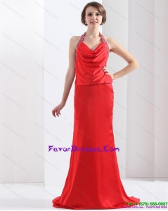 Remarkable Backless Halter Top Formal Prom Dress in Coral Red