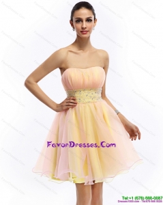 2015 Beautiful Strapless Multi Color Formal Prom Dress with Beading and Ruching