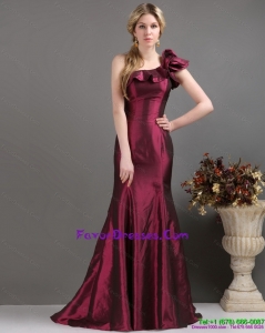 2015 Brand New One Shoulder Prom Dress with Brush Train