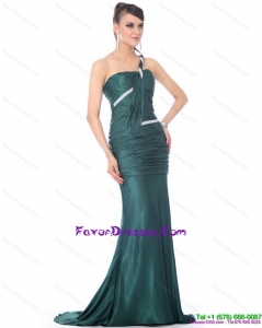 2015 New Style One Shoulde Formal Prom Dress with Ruching and Brush Train