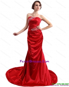 2015 Popular and Cheap Ruching and Beading Prom Dress with Brush Train