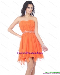2015 Romantic Sweetheart Beading and Ruching Formal Prom Dress in Orange