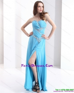 Affordable Sweetheart Ruching 2015 Prom Dresses with Beading and High Slit