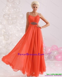 Cheap 2015 Empire Orange Formal Prom Dress with Beading and Ruching