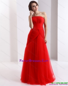 Classical and Cheap Strapless Floor Length Ruching Prom Dress in Red