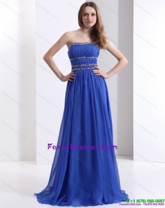 Delicate 2015 Strapless Prom Dress with Ruching and Beading