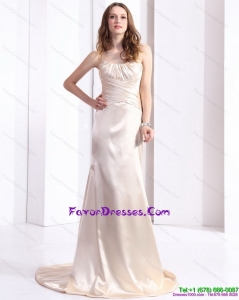 Elegant 2015 Formal Prom Dress with Brush Train and Ruching