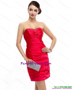 Red Strapless 2015 Prom Dresses with Ruching and Beading