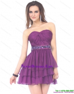 2015 Beautiful Sweetheart Mini Length Prom Dress with Sequins and Ruching