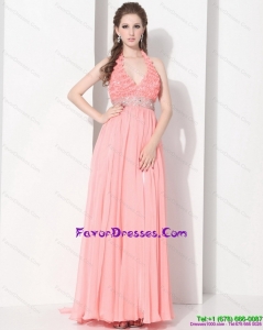 2015 Exclusive Halter Top Prom Dress with Beading and Ruching
