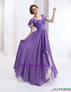 2015 Gorgeous and Cheap Prom Dress with Ruching and Cap Sleeves