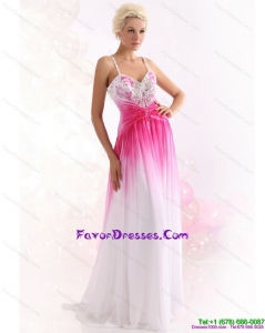 2015 Romantic and Cheap Spaghetti Straps Brush Train Prom Dress with Paillettes