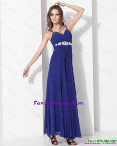 2015 Wonderful Ankle Length Blue Prom Dress with Beading