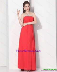 2015 Wonderful Strapless Empire Coral Red Prom Dress with Ruching