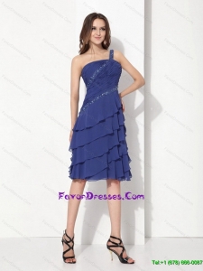 Beaded One Shoulder Knee Length Perfect Prom Dresses with Ruffled Layers