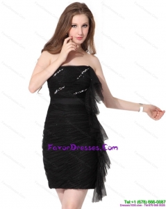 Discount 2015 Strapless Ruching Mini Length Prom Dress in Black