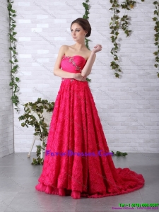 Exclusive and Cheap Brush Train 2015 Prom Dress with Ruching and Beading