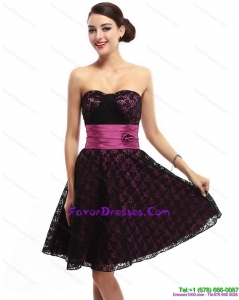Lovely and Cheap Sweetheart Mini Length Prom Dress with Lace and Hand Made Flowers