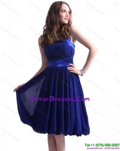 Navy Blue Halter Top Perfect Prom Dresses with Sash and Ruffles