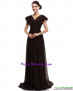 Popular and Cheap Cap Sleeves and Brush Train 2015 Prom Dress in Black