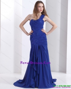 Pretty 2015 One Shoulder Prom Dress with Ruching and Beading