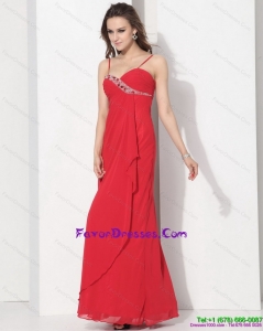 Red Spaghetti Straps Perfect Prom Dresses with Ruching and Beading