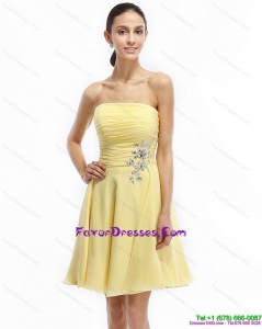 Strapless Mini Length Perfect Prom Dresses with Ruching and Rhinestones