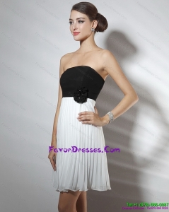 Strapless Ruching and Hand Made Flower Perfect Prom Dresses in White and Black