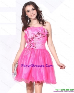 One Shoulder Hot Pink Short Perfect Prom Dresses with Ruching and Beading