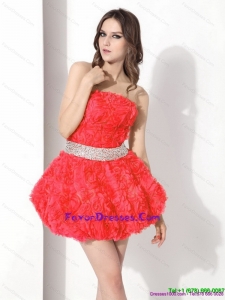 Strapless Short Perfect Prom Dresses with Rolling Flowers and Beading