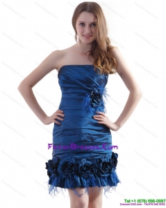 Elegant Ruching Strapless Perfect Prom Dresses with Hand Made Flowers