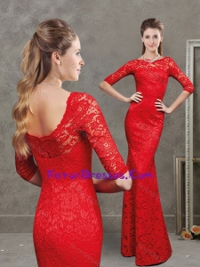 Fashionable Bateau Laced Red Modern Mother Dress with Half Sleeves