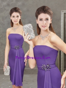 Low Price Column Strapless Purple Short Modern Mother Dress with Beading