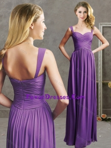 New Style Empire Straps Chiffon Purple Evening Dress with Zipper Up