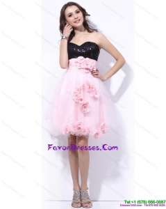 Sweetheart Sequins and Hand Made Flowers Prom Dresses in Pink and Black