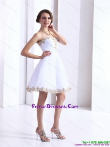 White Sweetheart Beaing Prom Gown with Appliques