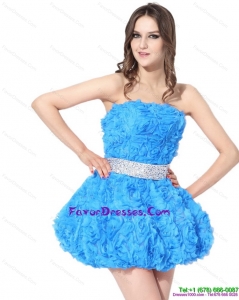 2015 Cute Short Prom Dresses with Rolling Flowers and Beading