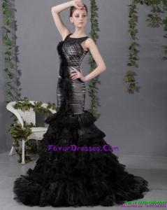 2015 Elegant Mermaid Perfect Prom Dress with Ruffled Layers and Brush Train