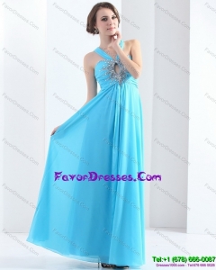 2015 Gorgeous Halter Top Floor Length Stylish Prom Dress with Ruching and Beading