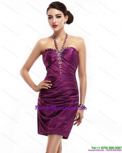 2015 Halter Top Short Dama Dresses with Ruching and Beading