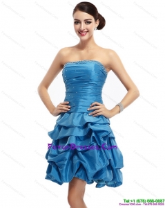 Baby Blue Strapless Prom Dresses with Pick Ups and Beading