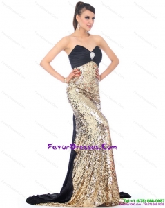 Luxurious Brush Train 2015 Perfect Prom Dress with Ruching and Sequins