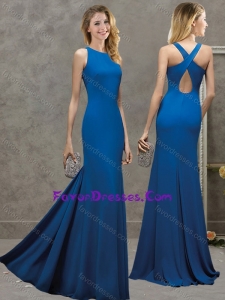 Pretty Royal Blue Column Long Stylish Prom Dress with Criss Cross
