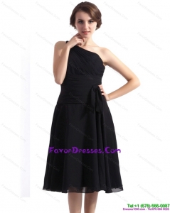 2015 One Shoulder Knee Length Stylish Prom Dress in Black