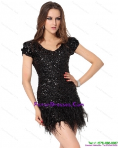 Exclusive Black Mini Length Stylish Prom Dress with Sequins and Macrame