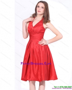 Modern 2015 V Neck Knee Length Stylish Prom Dress with Ruching