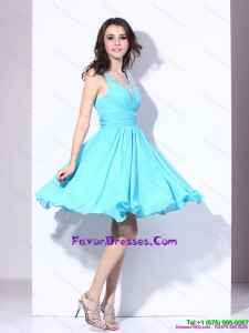 Perfect Beading and Ruching 2015 Stylish Prom Dress in Aqua Blue